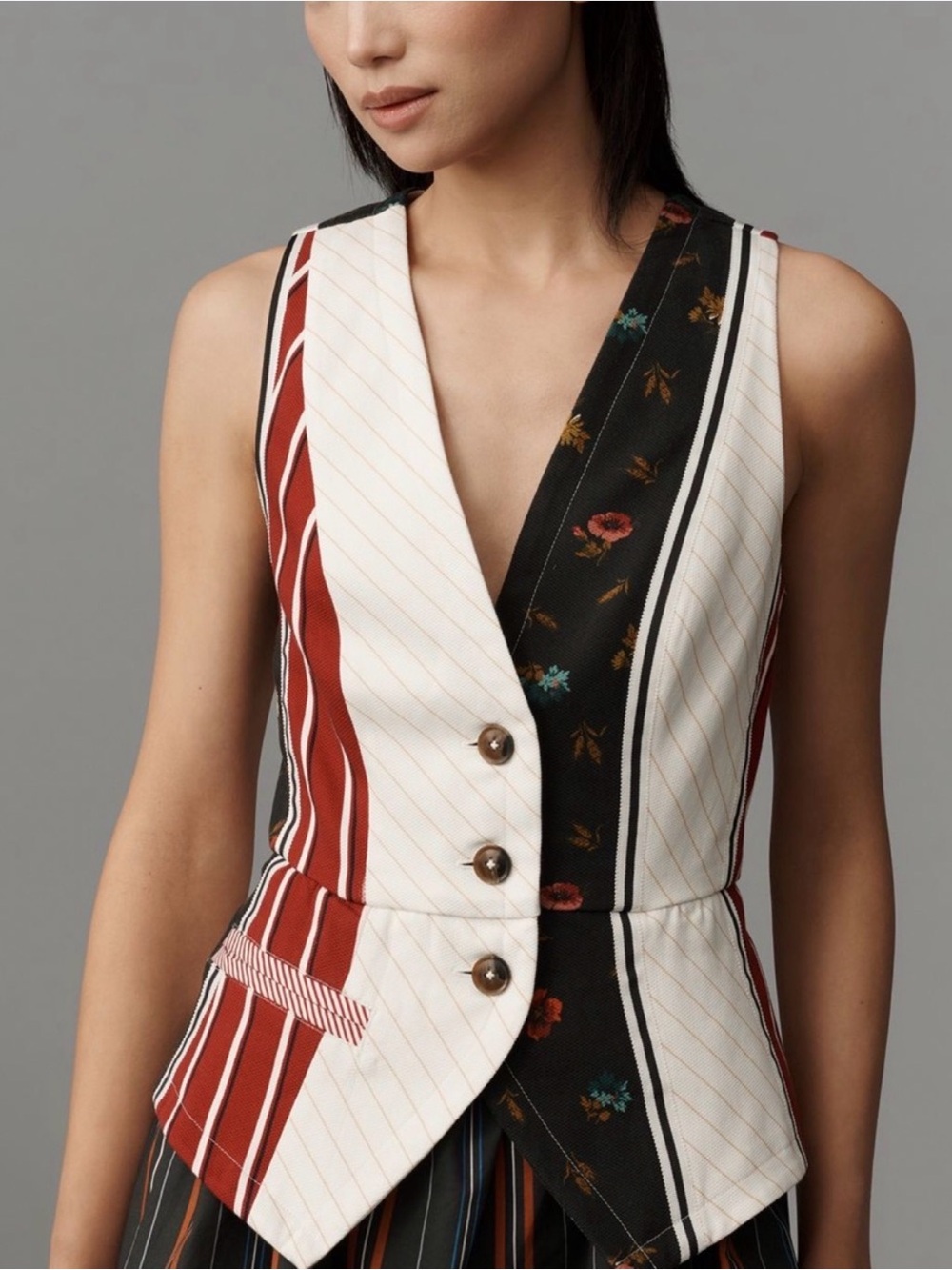 Anthropologie Striped Colorblock Midi Dress in Navy, White, Red - Picture 3 of 6